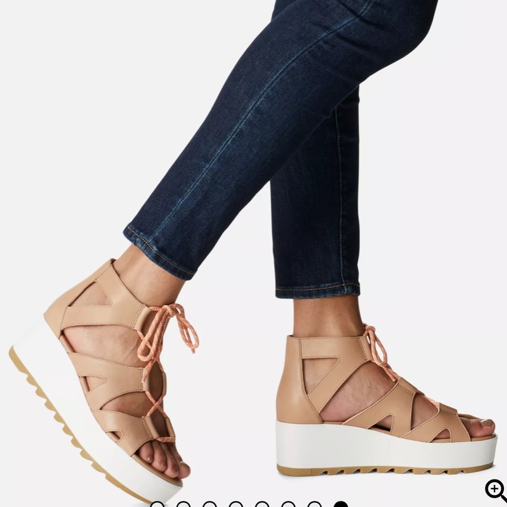 Sorel Cameron Flatform Lace Wedge Sandal Size 7 Beige